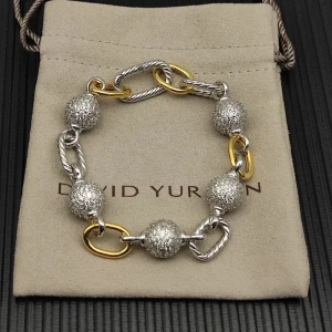 David Yurman Gold and Silver Madison Pavé Bead Bracelet