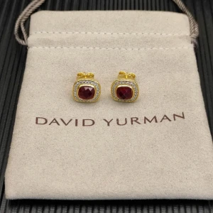 David Yurman 7mm Gold Square Red Diamond Stud Earrings