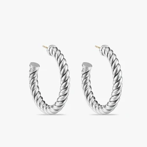 David Yurman Silver Large Twisted Cable Hoop Earrings, 40×5.8mm