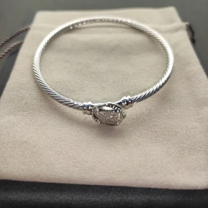 David Yurman 3mm Cable Twist Pavé Diamond Cuff Bracelet, Length 17cm / 19cm