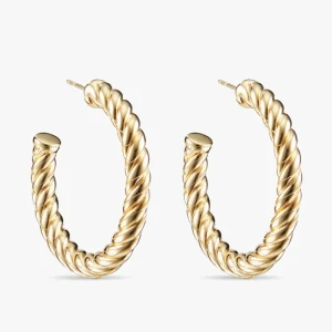 David Yurman Gold Large Twisted Cable Hoop Earrings, 40×5.8mm