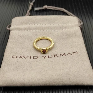 David Yurman Gold 2.8mm Petite Cable Red Pavé Diamond Ring