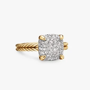 David Yurman Gold Four-Prong Pavé Diamond Ring
