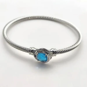 David Yurman 3mm Cable Wire Square Blue Diamond Bangle Bracelet
