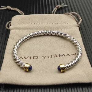 David Yurman 6mm Gold and Silver Lapis Lazuli Cable Cuff Bracelet