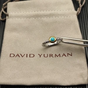 David Yurman Gold and Silver 2.8mm Petite Cable Turquoise Ring