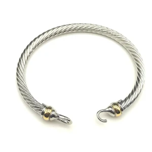David Yurman 5mm Gold and Silver Hook-End Cable Cuff Bracelet
