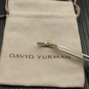 David Yurman Gold and Silver 2.8mm Petite Cable Green Pavé Diamond Ring