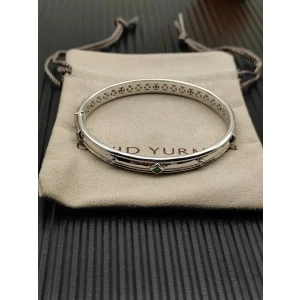 David Yurman 8mm Silver Pavé Green Diamond Renaissance Band Bracelet