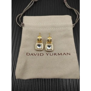 David Yurman Gold Pavé White Diamond Square Cable Drop Earrings