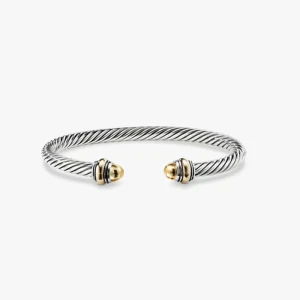 David Yurman 5mm Gold and Silver Gold End Cuff Bracelet, Fits Wrist Size 16cm - 20cm