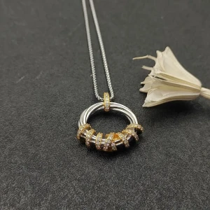 David Yurman Gold and Silver Rotating Hook Diamond Pendant Necklace, 1.5mm Chain, Length 45cm + 5cm