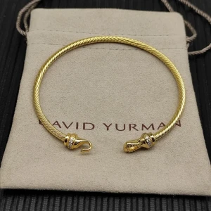 David Yurman Gold 3mm Pavé Hook-End Bangle Bracelet