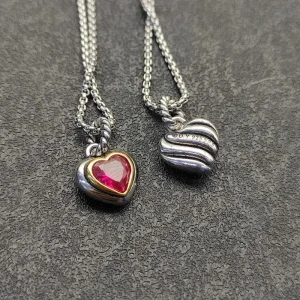 David Yurman 17×11mm Heart Red Diamond Necklace, 1.5mm Chain, 45+5cm Adjustable Length