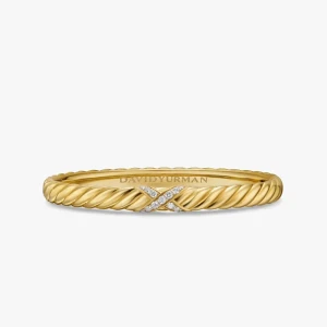 David Yurman 6.2mm Gold X-Pattern Pavé Wave Cuff Bracelet
