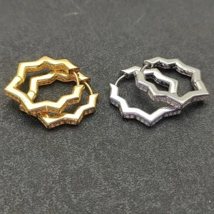 David Yurman 22.8×2.6mm Gold Pavé Hexagon Earrings