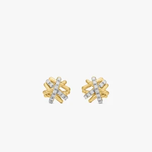 David Yurman Gold 11mm Pavé Cross Stud Earrings