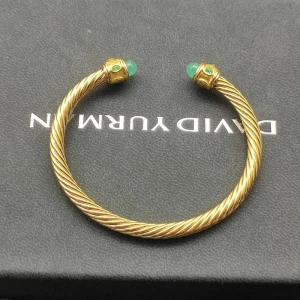 David Yurman 5mm Gold Angled Green Chalcedony Cuff Bracelet, Fits Wrist Size 16cm - 20cm