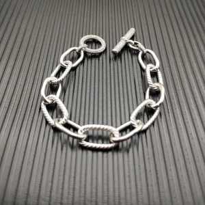 David Yurman Sterling Silver Cable Bracelet with Diamond-Set Rotating Clasp