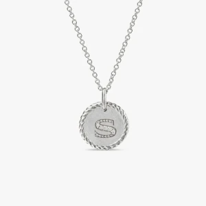 David Yurman Gold Diamond Initial S Disc Pendant Necklace