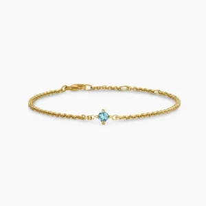 David Yurman 4mm Gold Single Stone Light Blue Diamond Bracelet