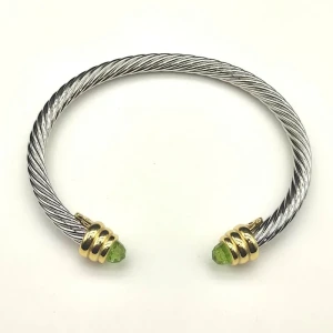 David Yurman 5mm Gold-End Light Green Rectangular Stone Cable Cuff Bracelet