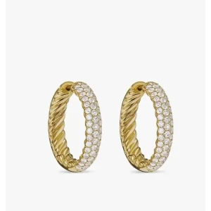 David Yurman Gold Half Pavé Diamond Stud Earrings, 25.4×4.8mm