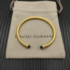 David Yurman 4mm Gold Green Chalcedony Diamond Bangle Bracelet