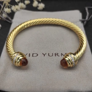 David Yurman Gold Tone 7mm Champagne Diamond End Cuff Bracelet