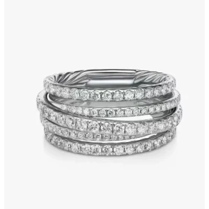 David Yurman Silver Pavé Diamond Interlocking Ring