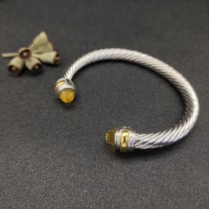 David Yurman 7mm Gold and Silver Double End Cap Yellow Diamond Cable Bracelet