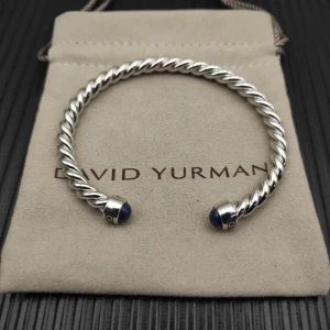 David Yurman 6mm Sterling Silver Lapis Lazuli Cable Cuff Bracelet