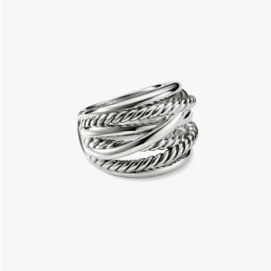 David Yurman Silver Double Cylinder Cross Ring