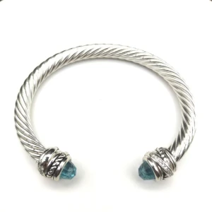 David Yurman 7mm Cable Bracelet with Rotating Blue Pavé End Caps