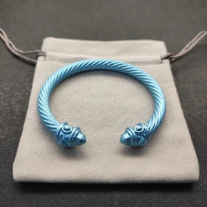 David Yurman 7mm Light Blue Colorful Enamel Cuff Bracelet, Fits Wrist Size 16cm - 20cm