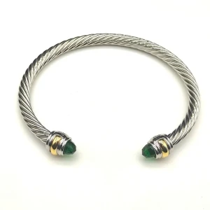 David Yurman 5mm Double-End Cap Cable Cuff Bracelet Deep Green Diamonds