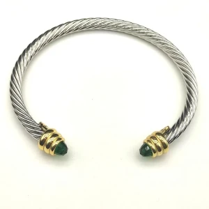 David Yurman 5mm Gold-End Deep Green Diamond Cable Cuff Bracelet