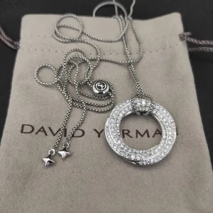 David Yurman 30mm White Gold Tone Round Pavé-Crystal Necklace