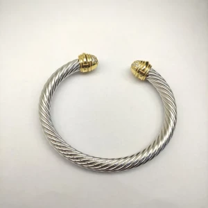 David Yurman 7mm Gold Pavé Half-Diamond Head Cable Cuff Bracelet
