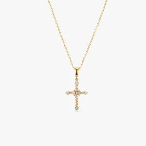 David Yurman Gold Small Modern Cross Diamond Pendant Necklace