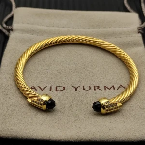 David Yurman Gold 5mm Five-Row Cable Bracelet with Black Pavé Diamonds