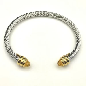 David Yurman 5mm Gold-End Yellow Diamond Cable Cuff Bracelet