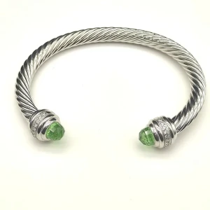David Yurman 7mm Light Green Diamond-Set Cable Cuff Bracelet