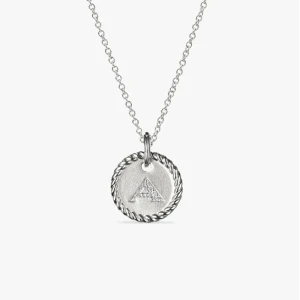 David Yurman Gold Diamond Initial A Disc Pendant Necklace