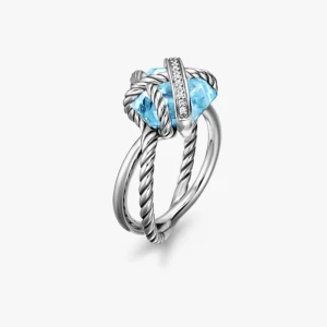 David Yurman 11mm Hexagon Blue Pavé Diamond Ring