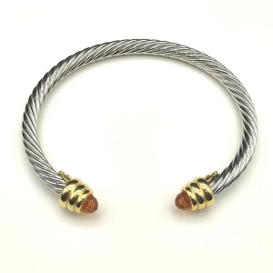 David Yurman 5mm Gold-End Champagne Diamond Cable Cuff Bracelet