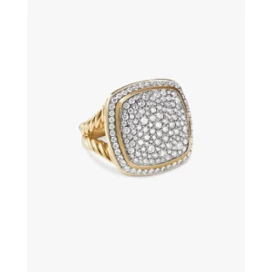 David Yurman 18mm Gold Square Pavé Diamond Ring