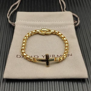 David Yurman Gold 5mm Box Chain Cross Bracelet