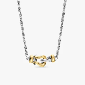 David Yurman Gold and Silver 16.2mm Small Link Pendant Necklace