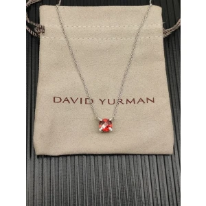 David Yurman Silver 8mm Four-Prong Red Diamond Necklace Adjustable 42+3+3cm